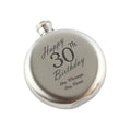 Engraved 5oz Round Steel Hip Flask Happy 30th Birthday