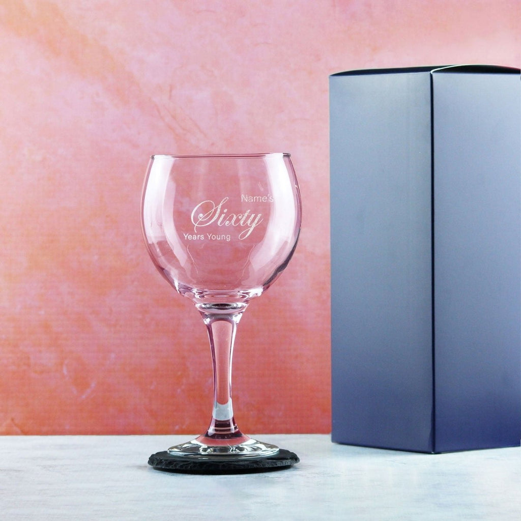 Engraved 60th Birthday Cubata Gin Glass, Years Young Curly Font