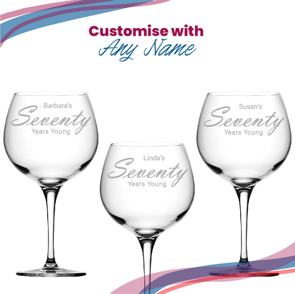 Engraved 70th Birthday Primeur Gin Glass Years Young Handwritten