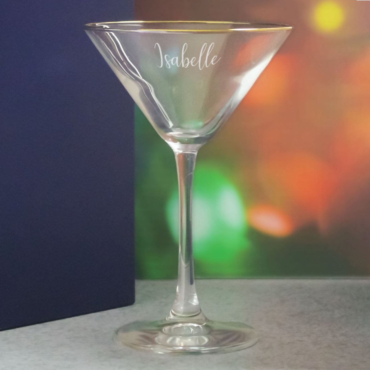 Engraved 7.5oz Gold Rim Martini Cocktail Glass with Script Name, Personalise with Any Name