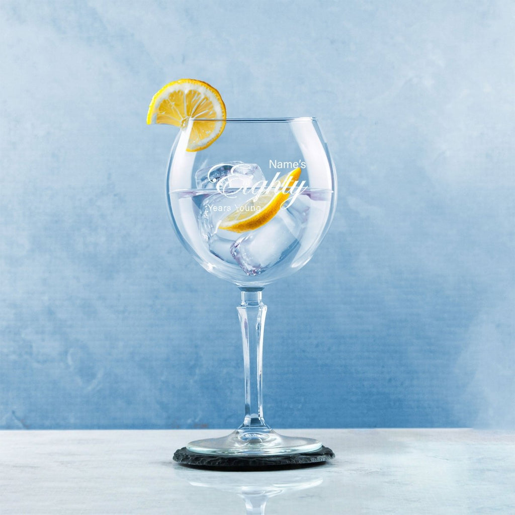 Engraved 80th Birthday Hudson Gin Glass, Years Young Curly Font