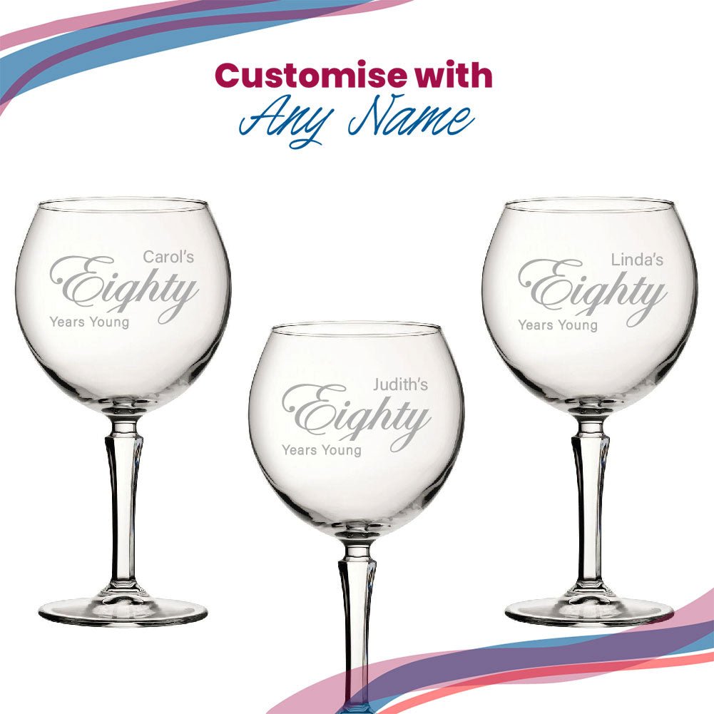 Engraved 80th Birthday Hudson Gin Glass, Years Young Curly Font