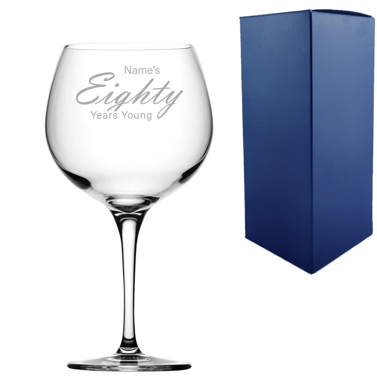 Engraved 80th Birthday Primeur Gin Glass Years Young Handwritten