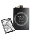 Engraved 8oz Black Hip flask with Circle border
