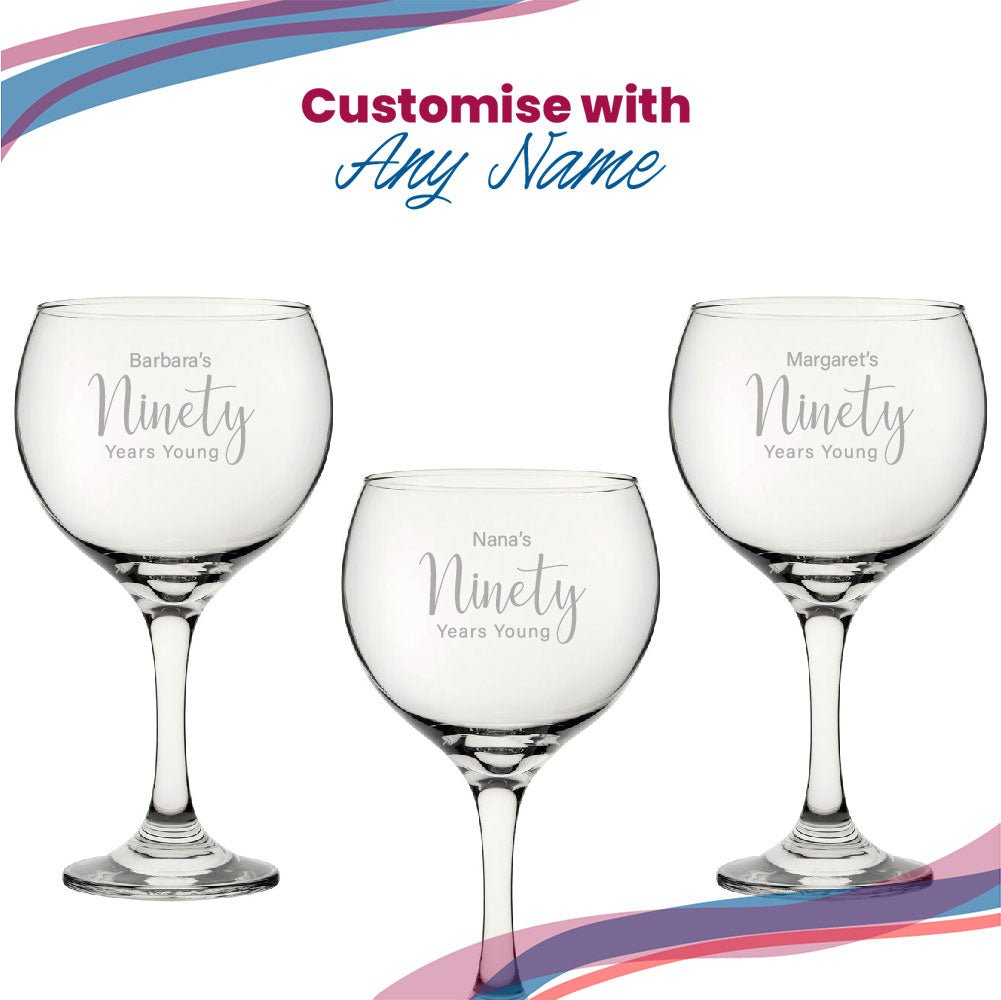 Engraved 90th Birthday Cubata Gin Glass, Years Young Delicate Font