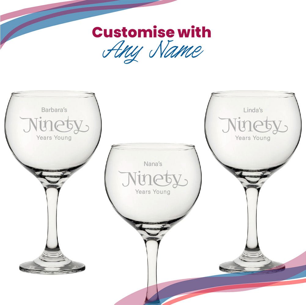Engraved 90th Birthday Cubata Gin Glass, Years Young Sweeping Font