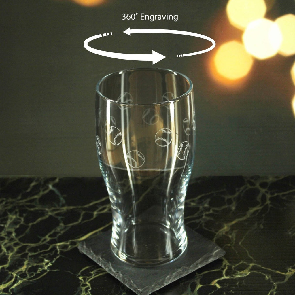 Engraved Baseball Pattern Pint Glass Set of 4, 20oz Tulip Glasses
