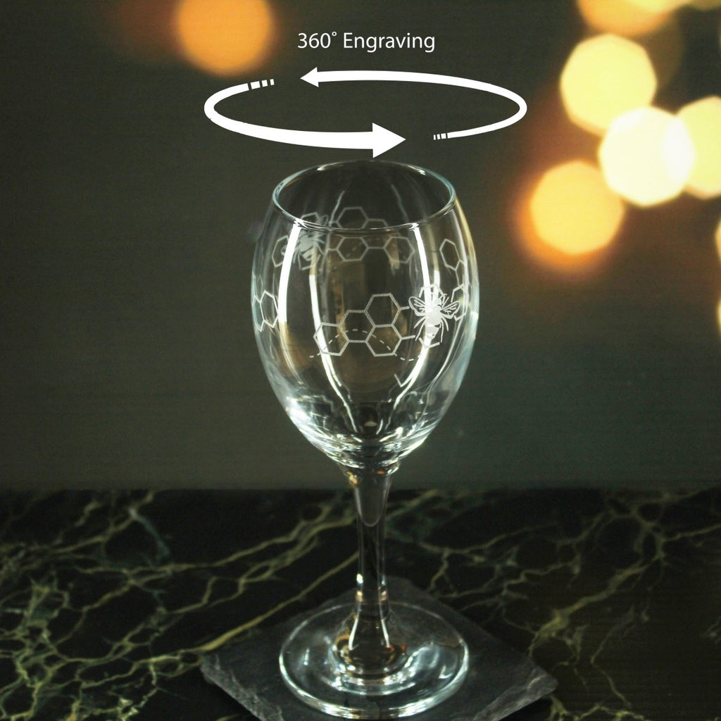 Engraved Bees Pattern Pure Wine Set of 4 11oz Glasses