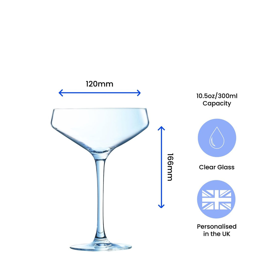 Engraved Cabernet Cocktail Champagne Saucer, Personalise with Any Name or Message