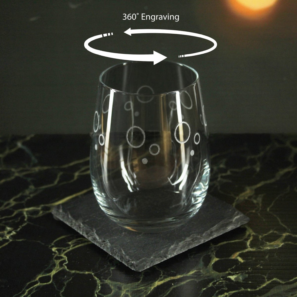 Engraved Circles Pattern Set of 4 Gaia Stemless Wine 12oz Glasses