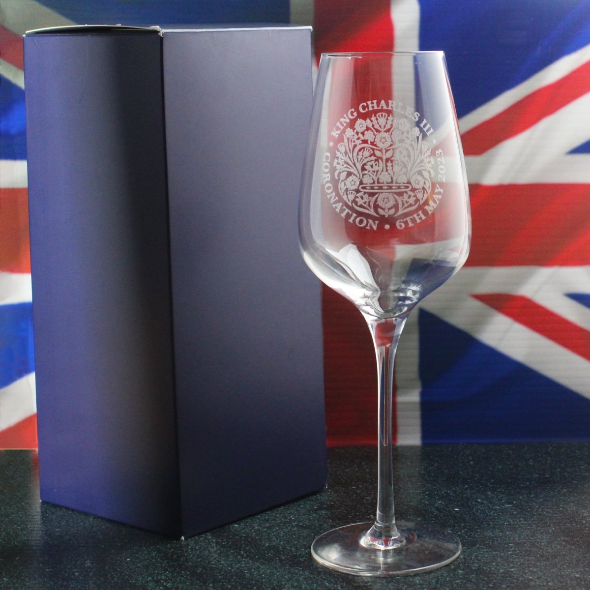 Engraved Commemorative Coronation of the King Red Wine Glass