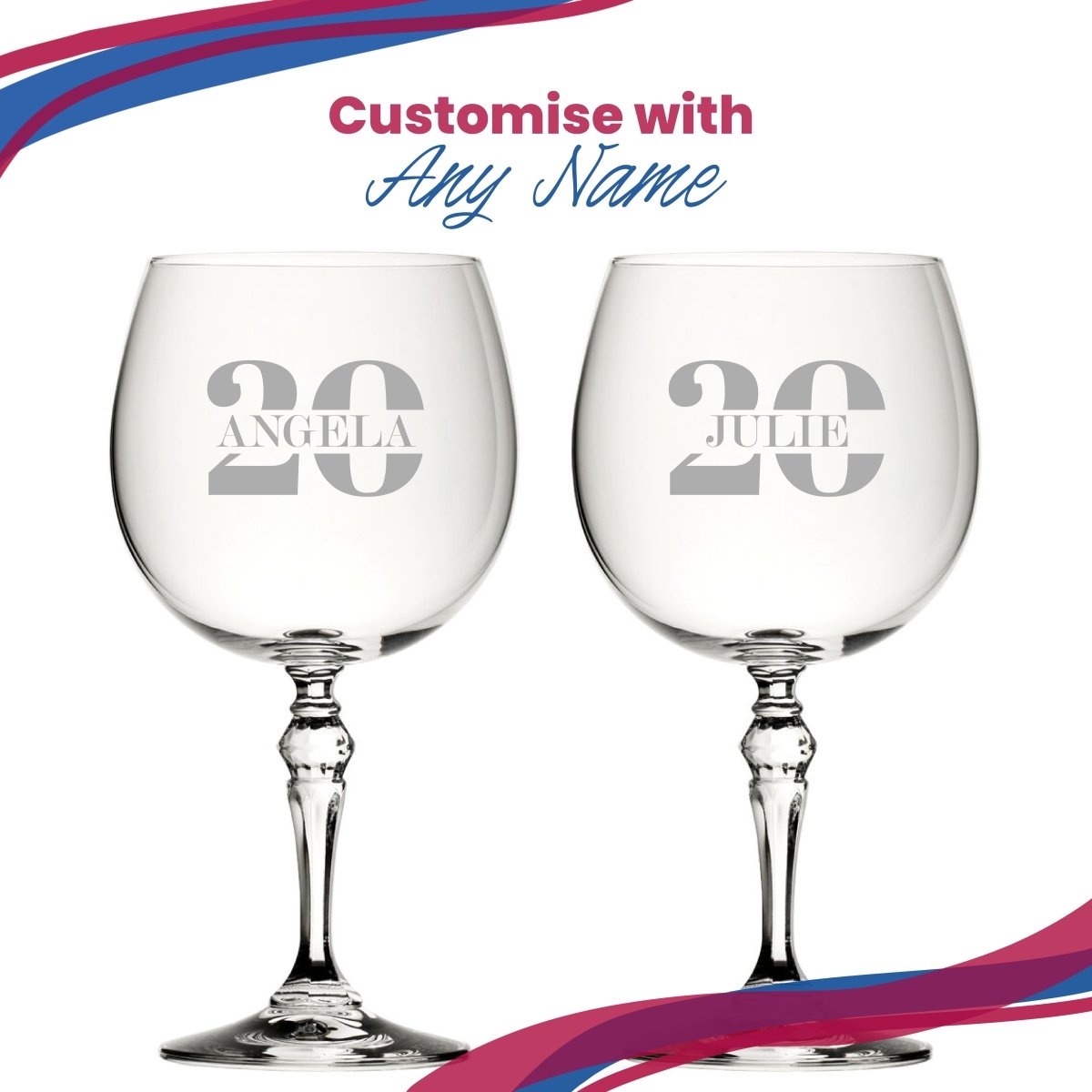 Engraved Crystal Gin and Tonic Cocktail Glass with Name in 20 Design