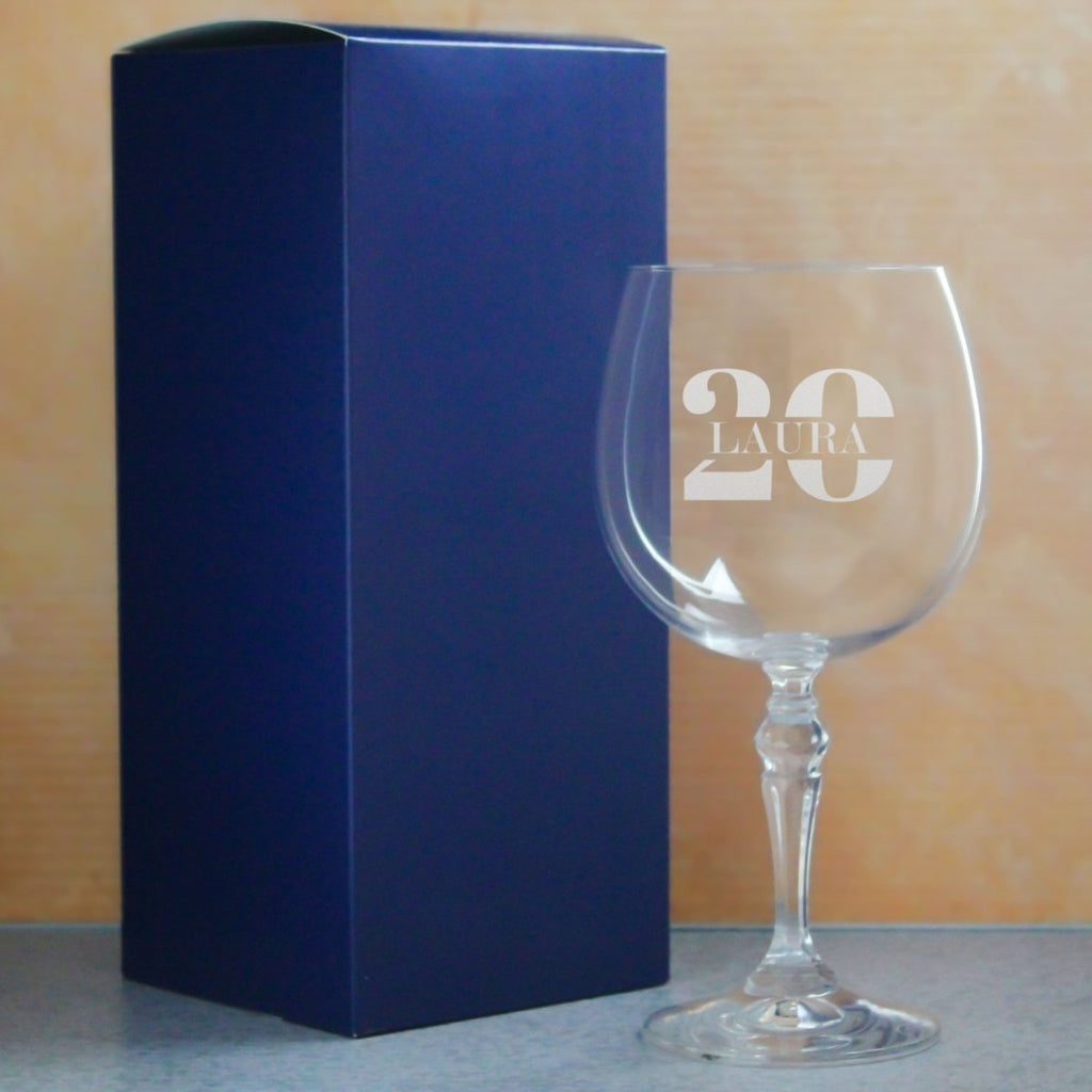 Engraved Crystal Gin and Tonic Cocktail Glass with Name in 20 Design