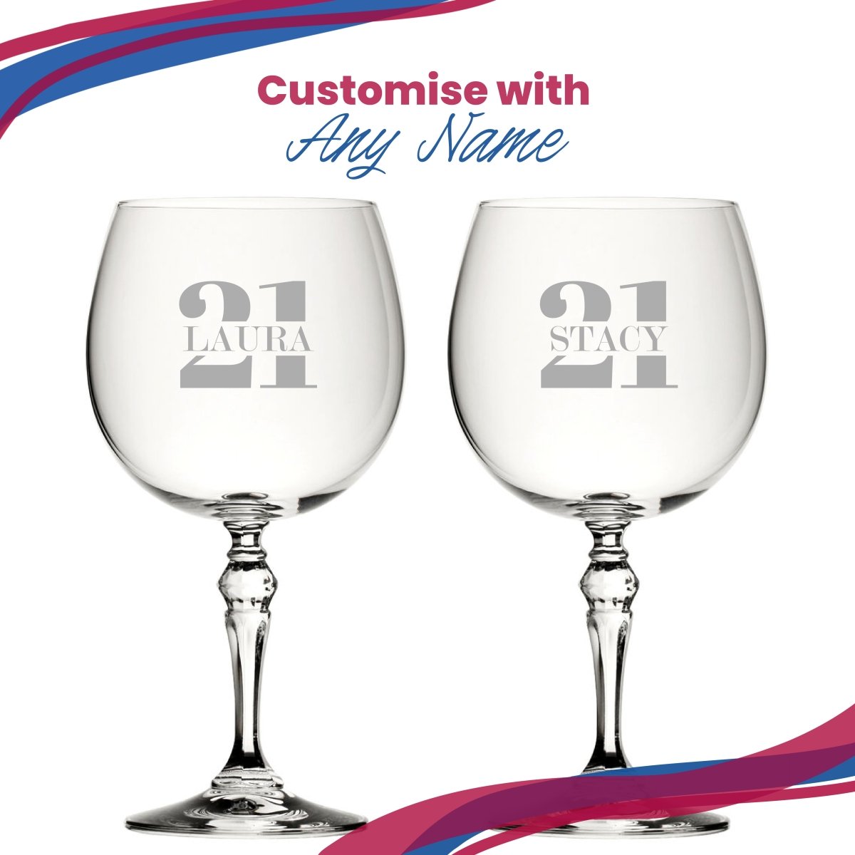 Engraved Crystal Gin and Tonic Cocktail Glass with Name in 21 Design
