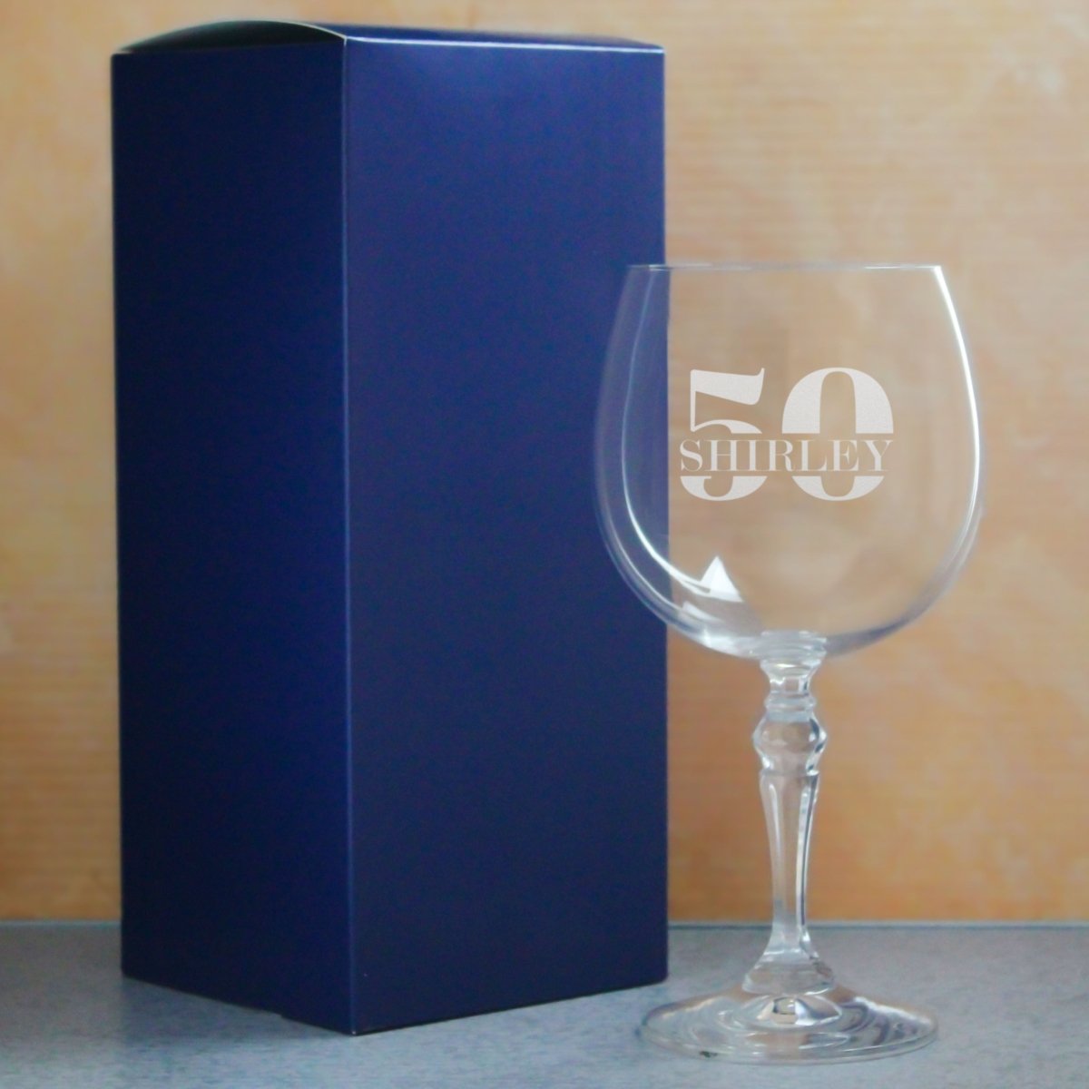 Engraved Crystal Gin and Tonic Cocktail Glass with Name in 50 Design