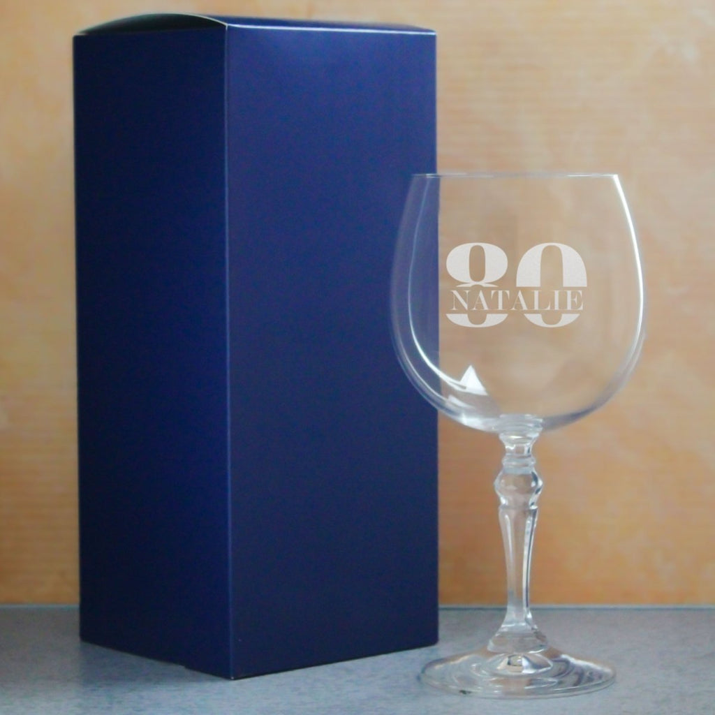 Engraved Crystal Gin and Tonic Cocktail Glass with Name in 80 Design