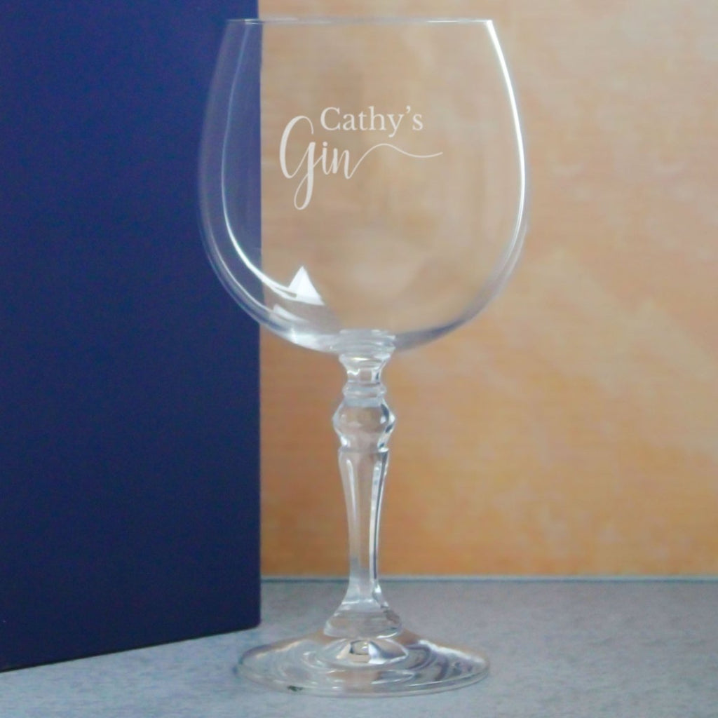 Engraved Crystal Gin and Tonic Cocktail Glass with Name's Gin Design, Personalise with Any Name, Gift Box Included, Laser Engraved