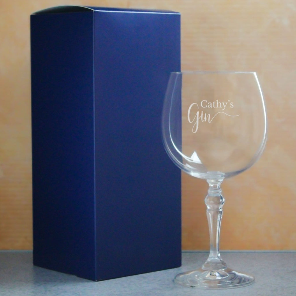Engraved Crystal Gin and Tonic Cocktail Glass with Name's Gin Design, Personalise with Any Name, Gift Box Included, Laser Engraved