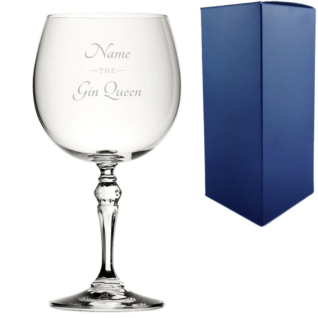 Engraved Crystal Gin and Tonic Cocktail Glass with The Gin Queen Design, Personalise with Any Name