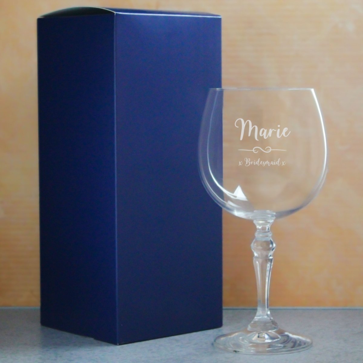Engraved Crystal Gin and Tonic Glass with Flourish Design, Personalise with Any Name and Message