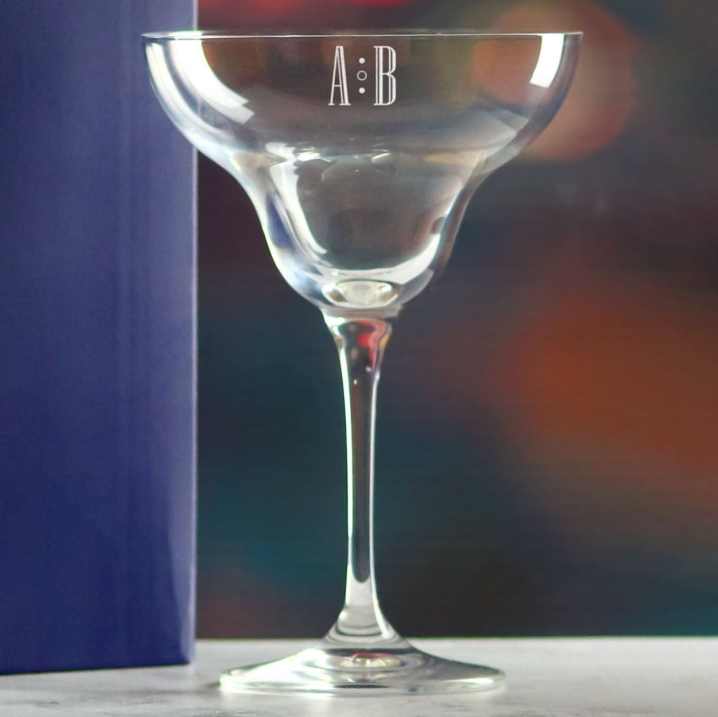 Engraved Crystal Infinity Margarita Cocktail Glass with Initials Design, Personalise with Any Name