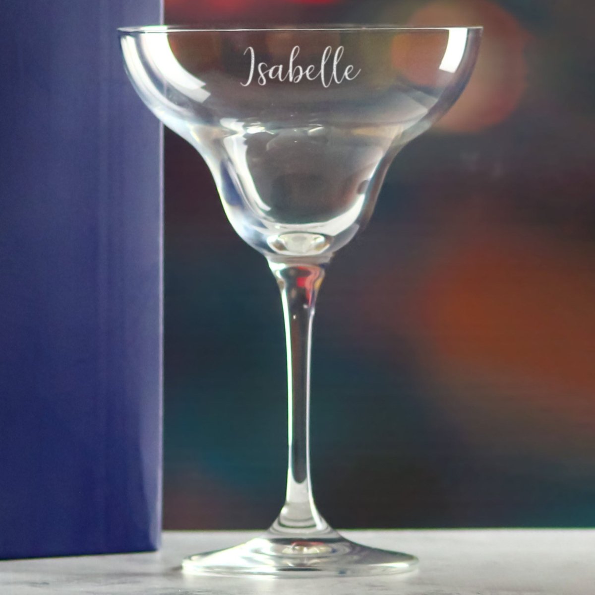 Engraved Crystal Infinity Margarita Cocktail Glass with Script Name, Personalise with Any Name