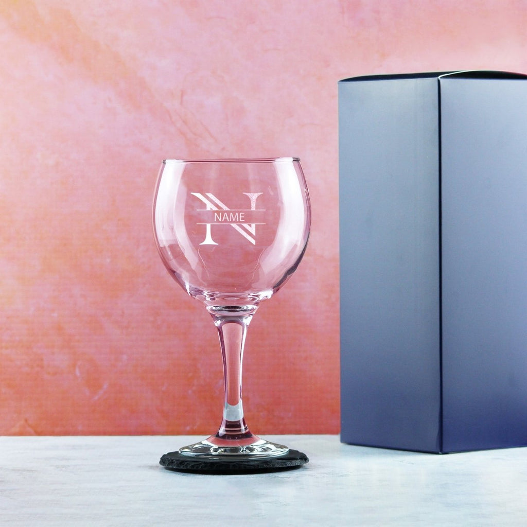 Engraved Cubata Gin Glass, Initial and Name, Striped Font