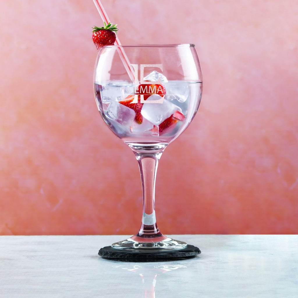 Engraved Cubata Gin Glass, Initial and Name, Striped Font