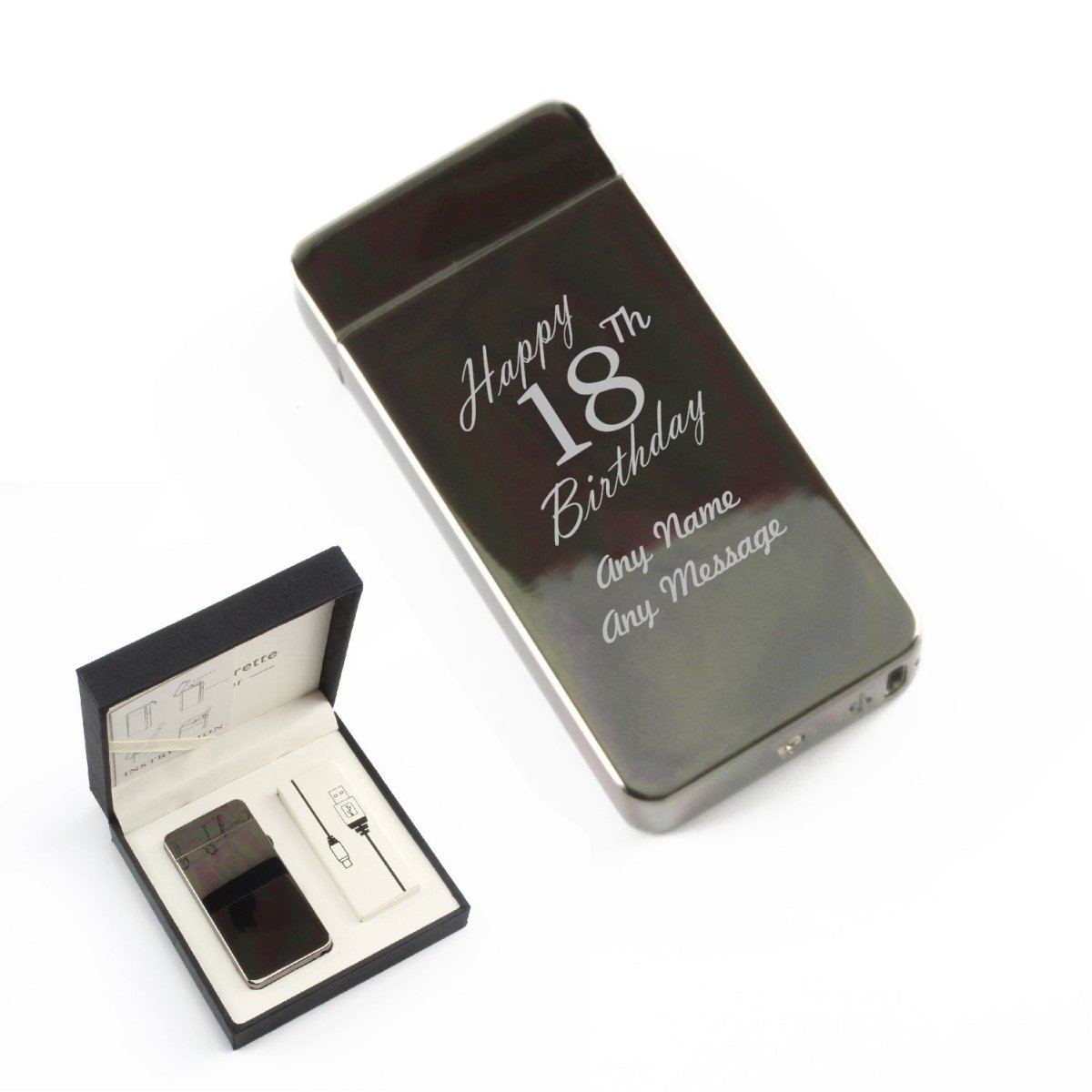 Engraved Electric Arc Lighter, Black, Happy 18th Birthday, Gift Boxed
