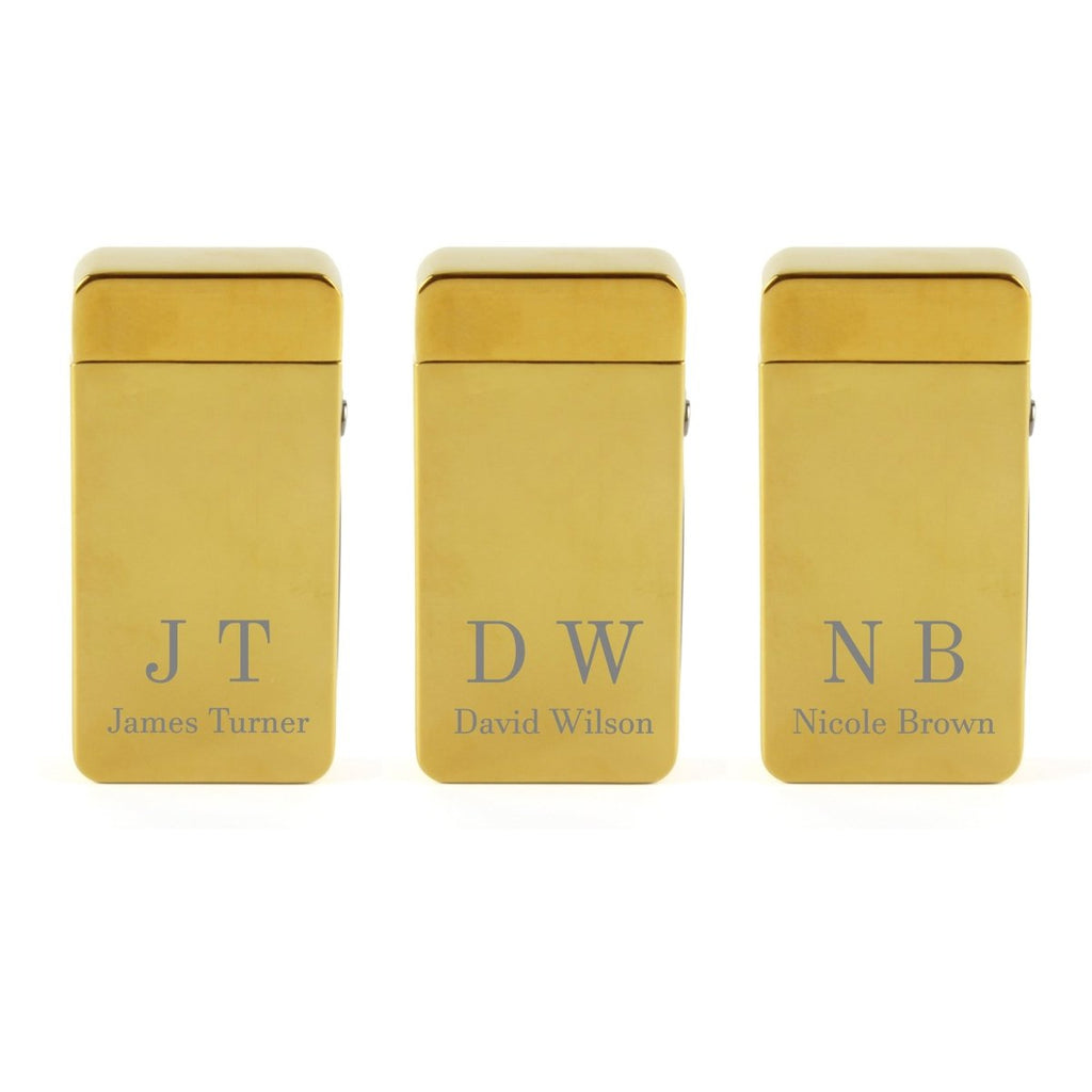 Engraved Electric Arc Lighter, Gold, Initials, Gift Boxed