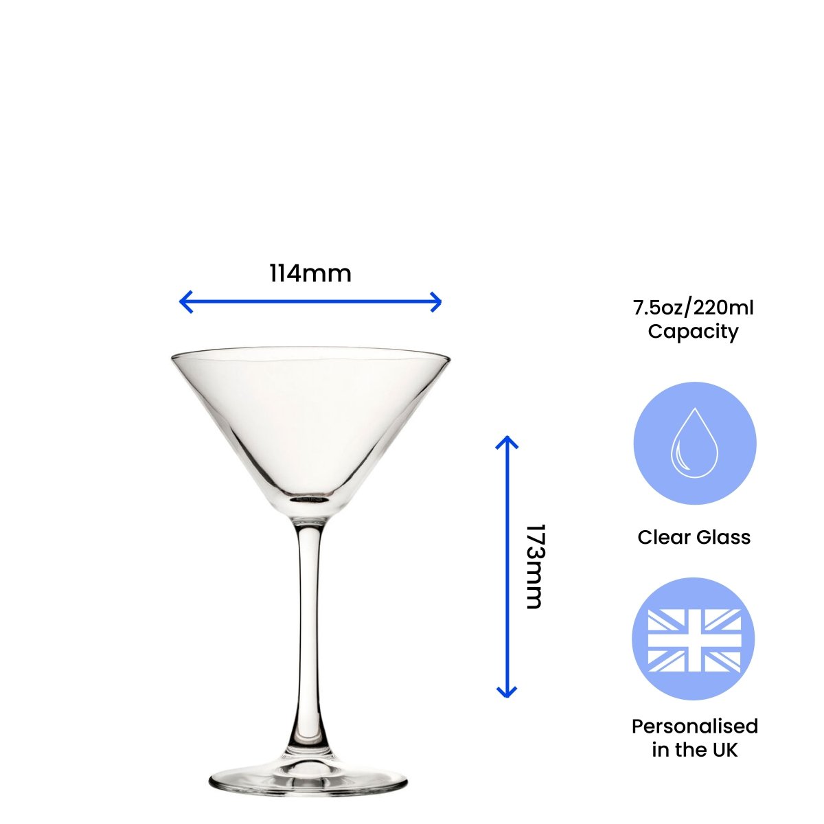 Engraved Enoteca Martini Cocktail Glass with Name with Heart Design, Personalise with Any Name