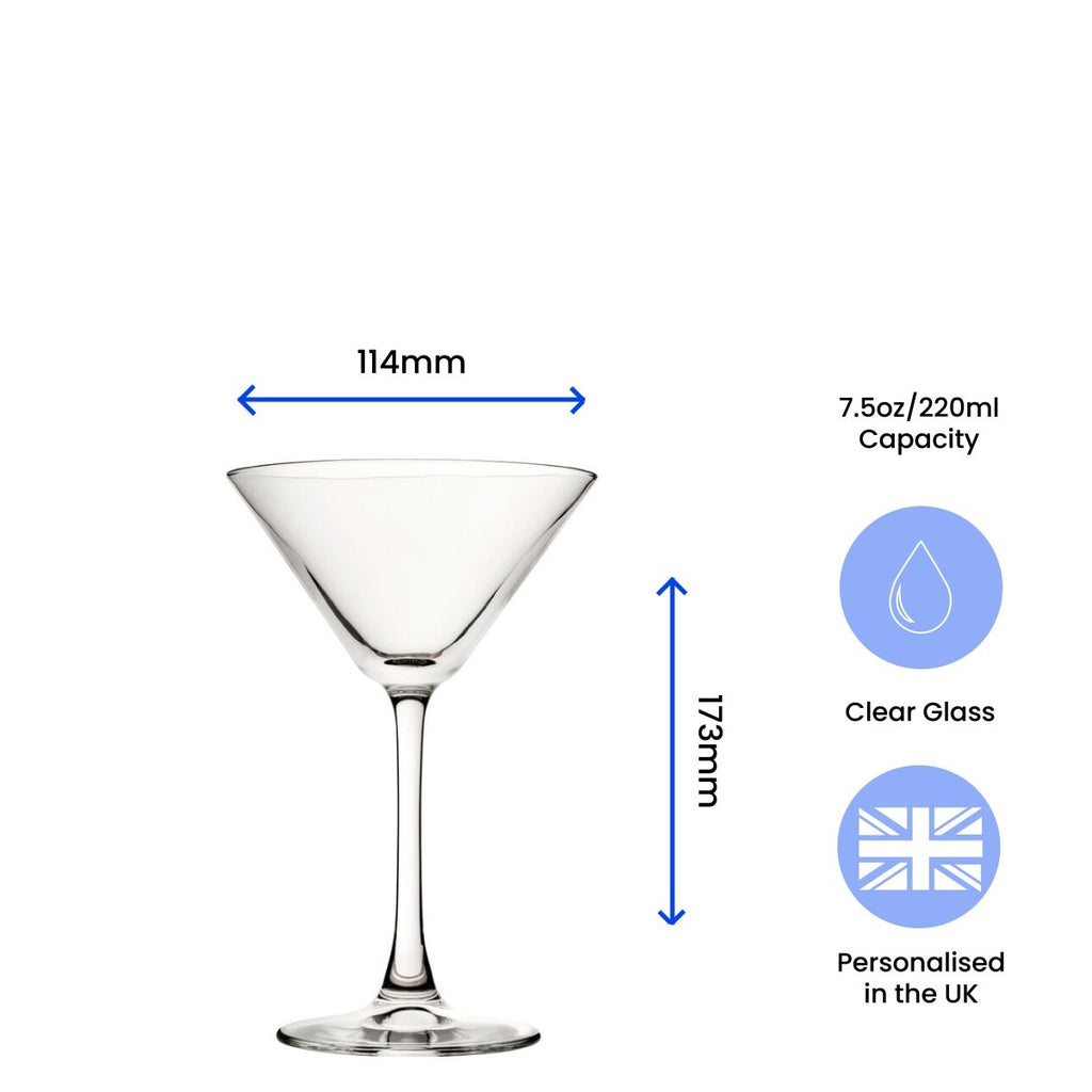 Engraved Enoteca Martini Cocktail Glass with Name's Martini Design, Personalise with Any Name