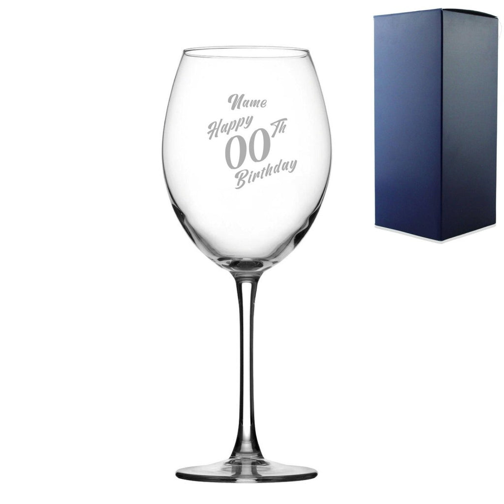 Engraved  Enoteca Wine Glass Happy 20,30,40,50...Birthday Slanted, Gift Boxed
