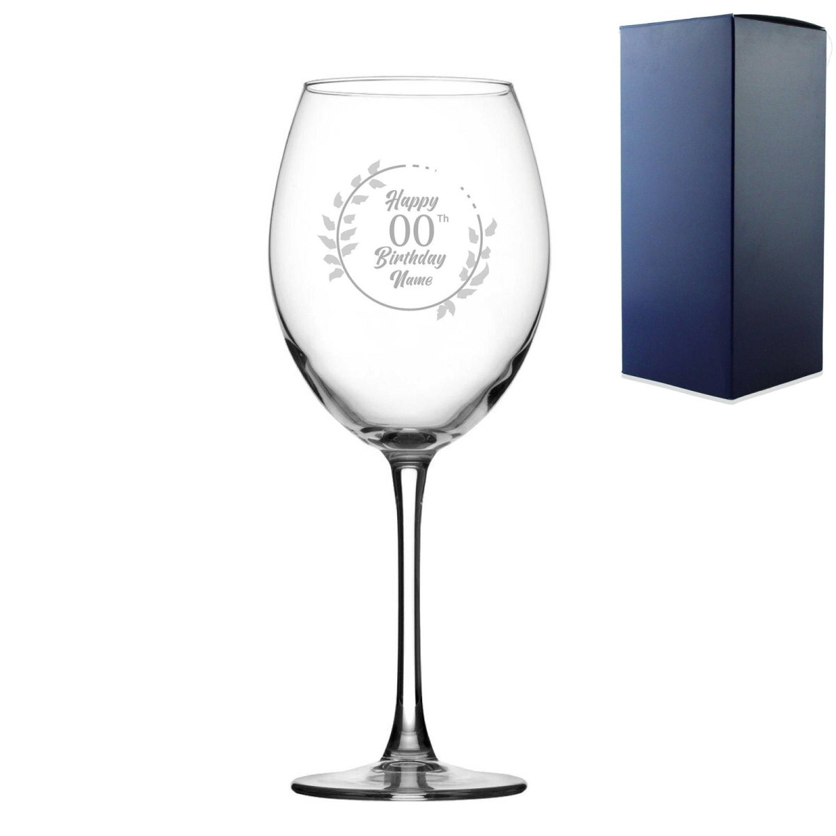 Engraved  Enoteca Wine Glass Happy 20,30,40,50...Birthday Wreath, Gift Boxed