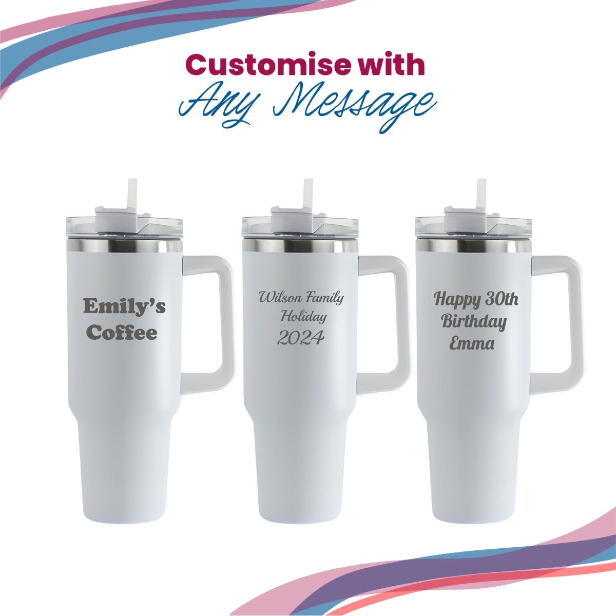 Engraved Extra Large White Travel Cup 40oz/1135ml, Any Message