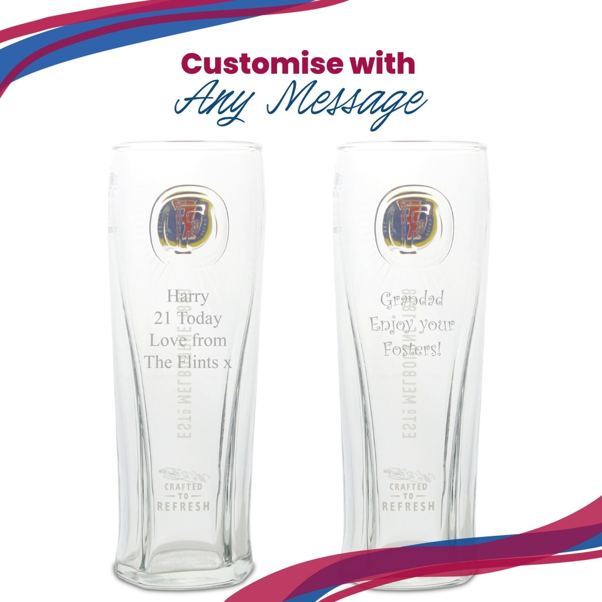 Engraved Fosters Pint Glass