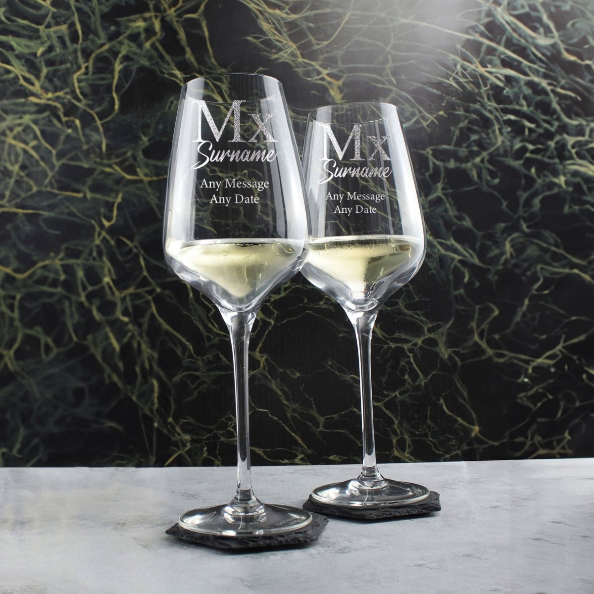 Engraved Gender Neutral Wedding Glasses, Mx and Mx, 15oz Classic Font