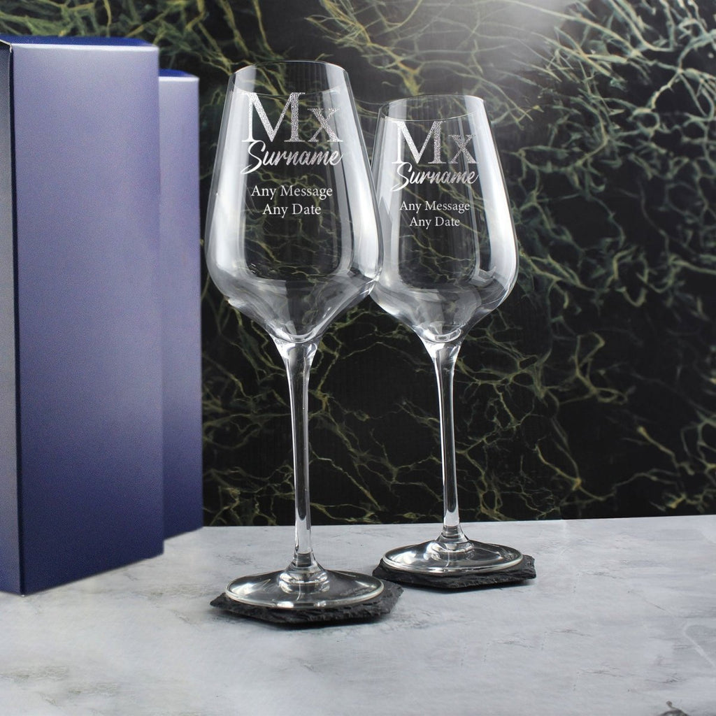 Engraved Gender Neutral Wedding Glasses, Mx and Mx, 15oz Classic Font