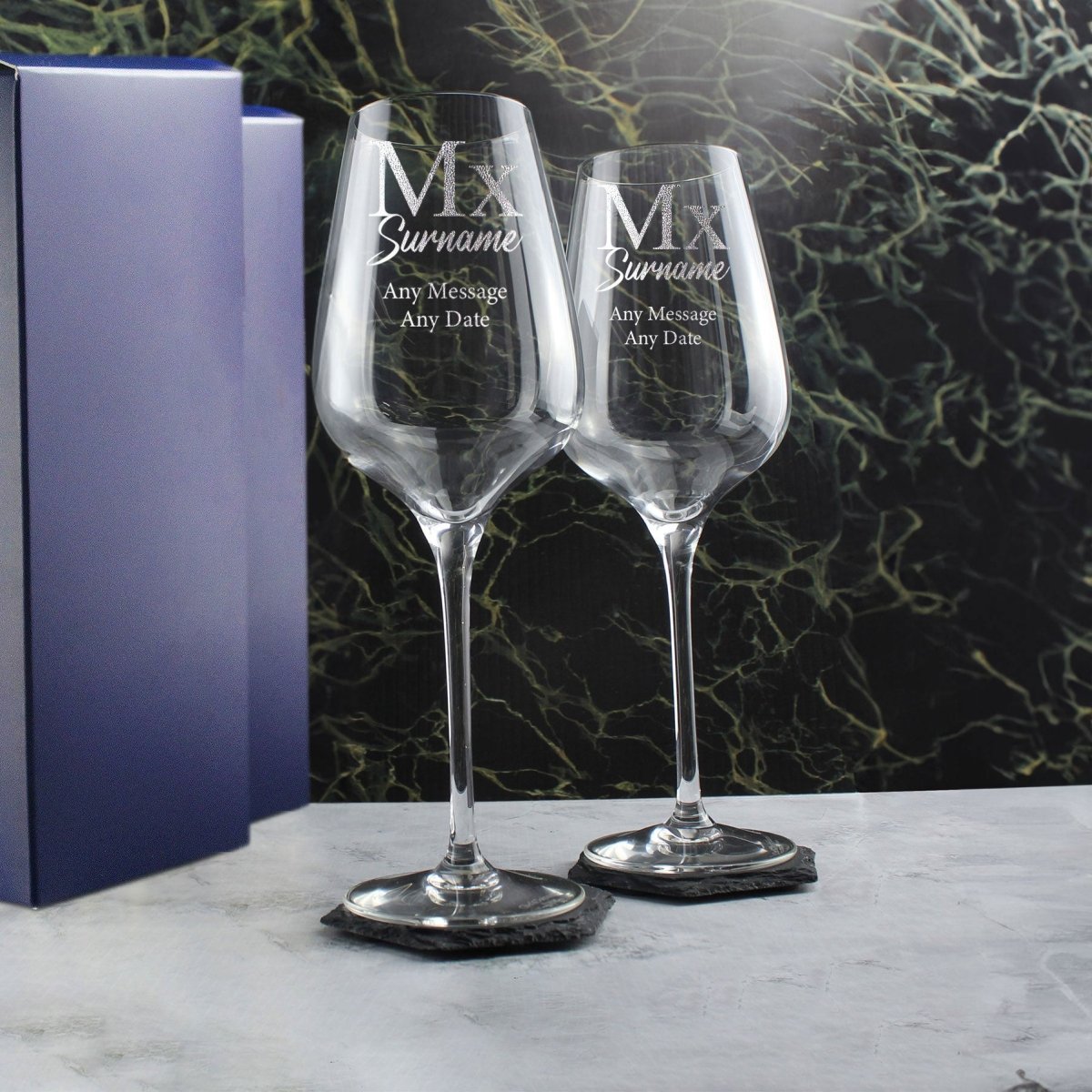 Engraved Gender Neutral Wedding Glasses, Mx and Mx, 15oz Classic Font