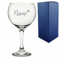 Engraved Gin Balloon Cocktail Glass with Name and Heart Design