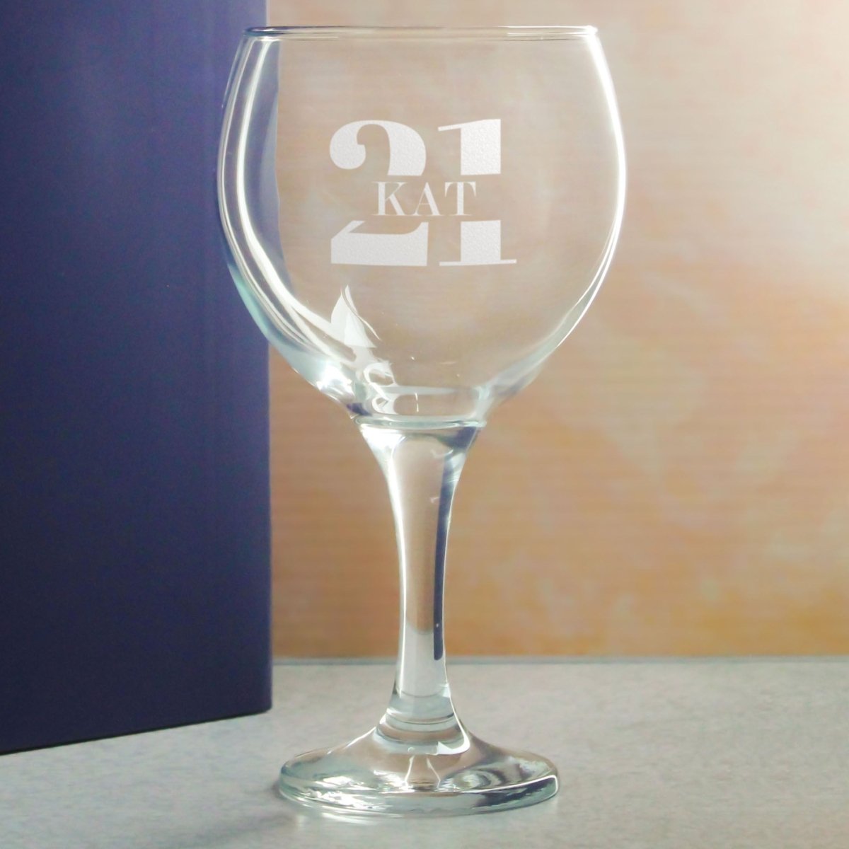 Engraved Gin Balloon Cocktail Glass with Name in 21 Design
