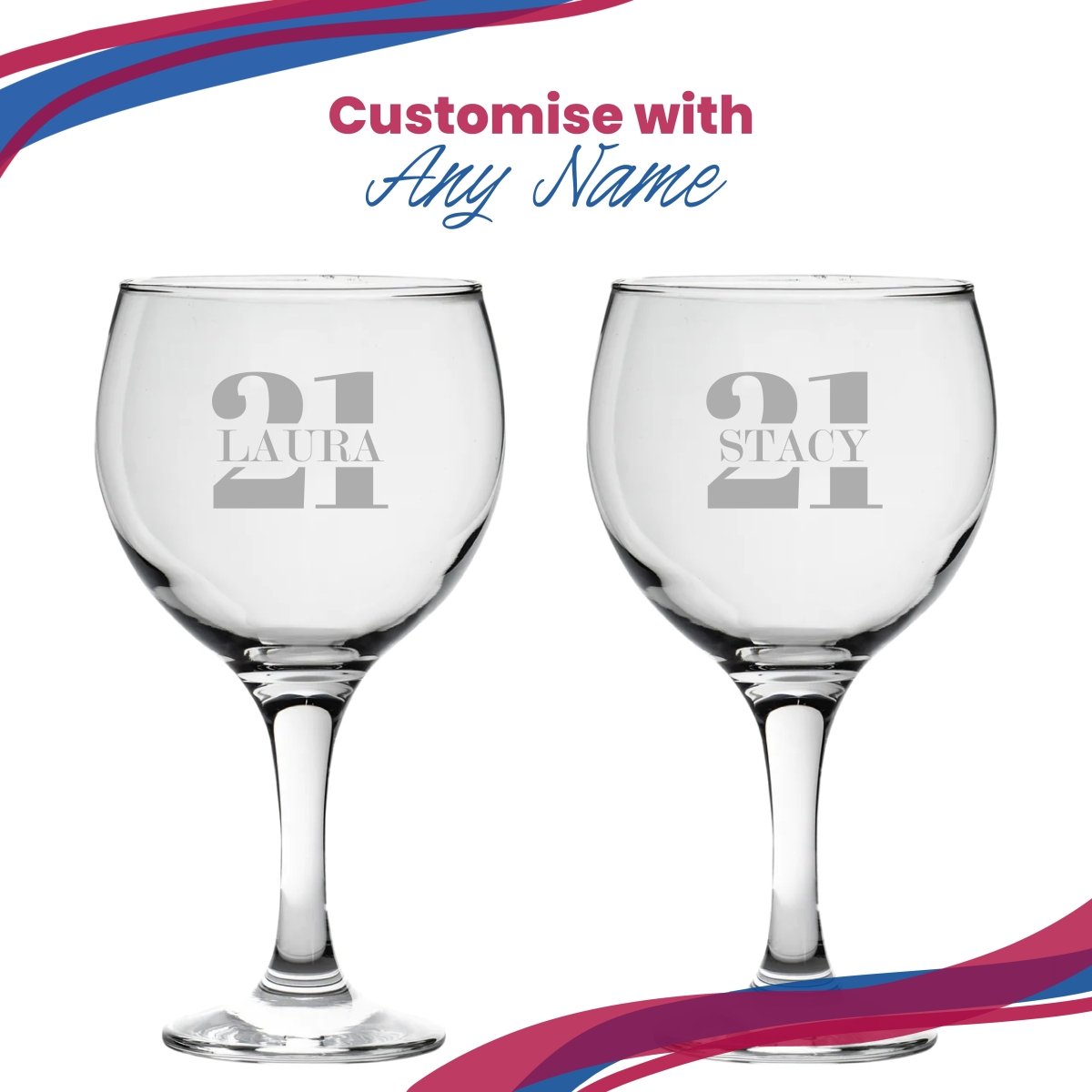 Engraved Gin Balloon Cocktail Glass with Name in 21 Design