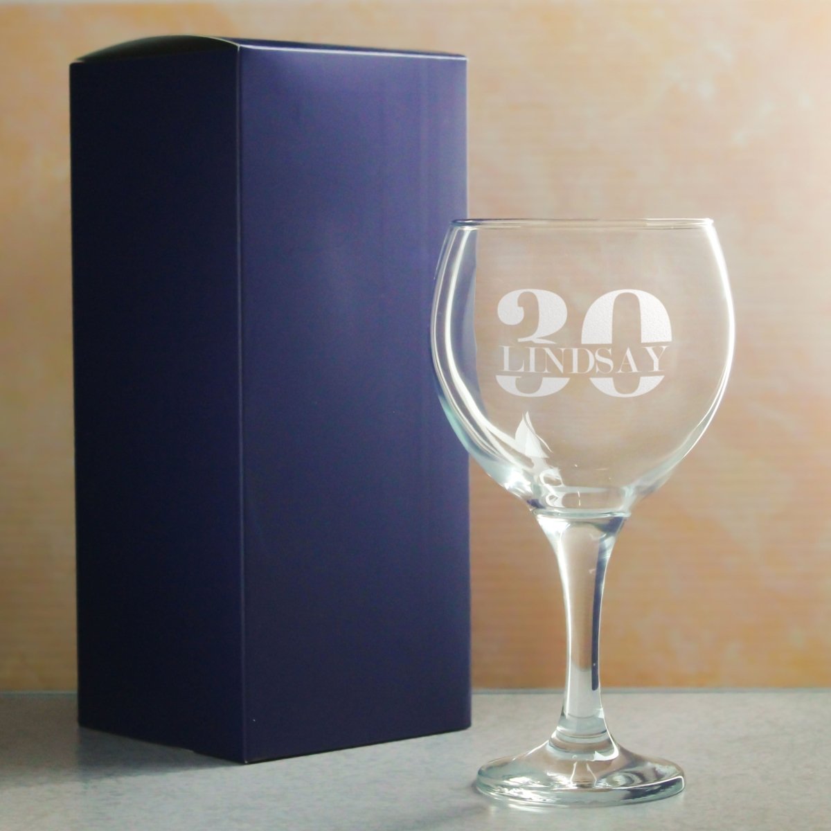 Engraved Gin Balloon Cocktail Glass with Name in 30 Design