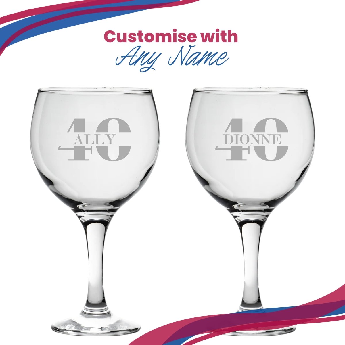 Engraved Gin Balloon Cocktail Glass with Name in 40 Design