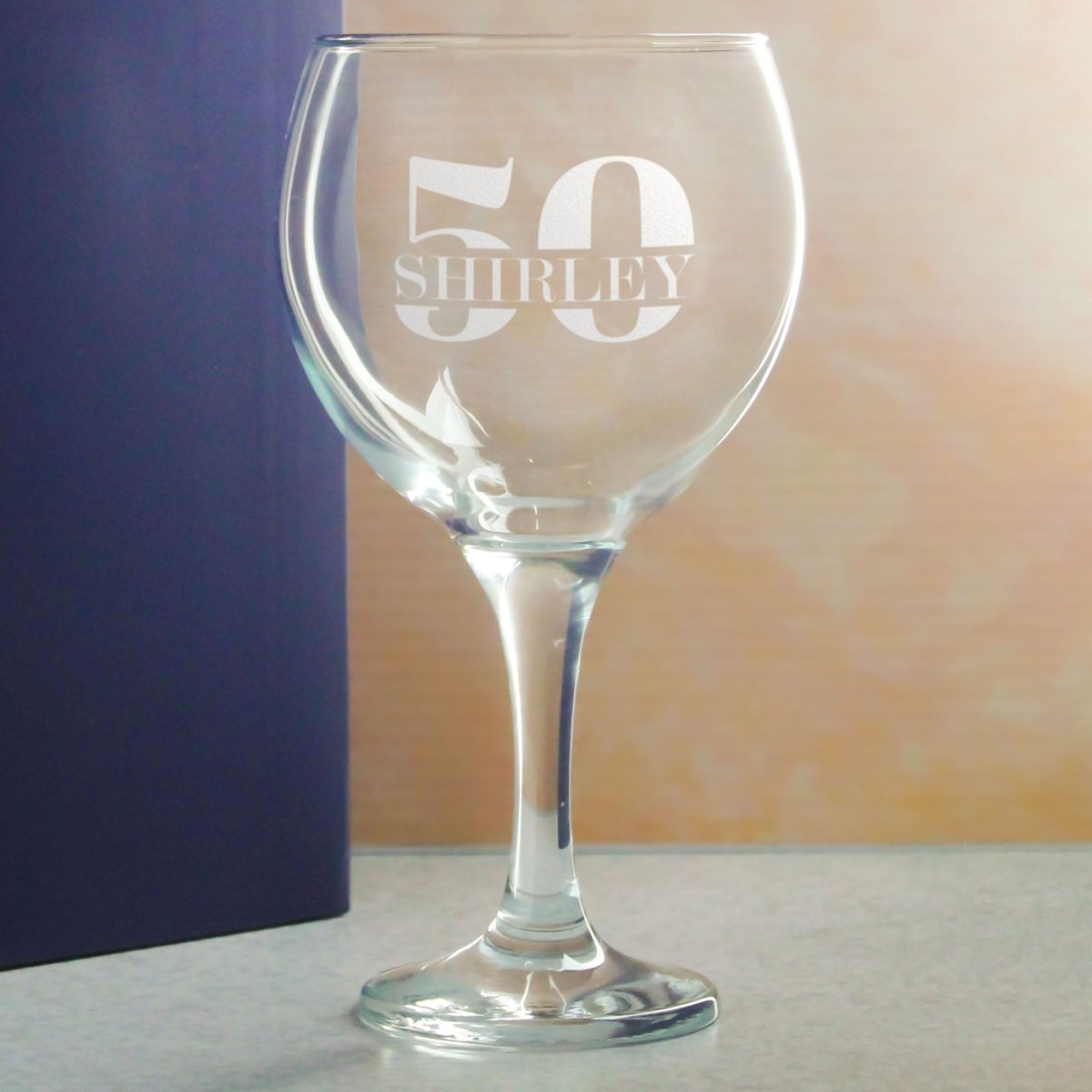 Engraved Gin Balloon Cocktail Glass with Name in 50 Design