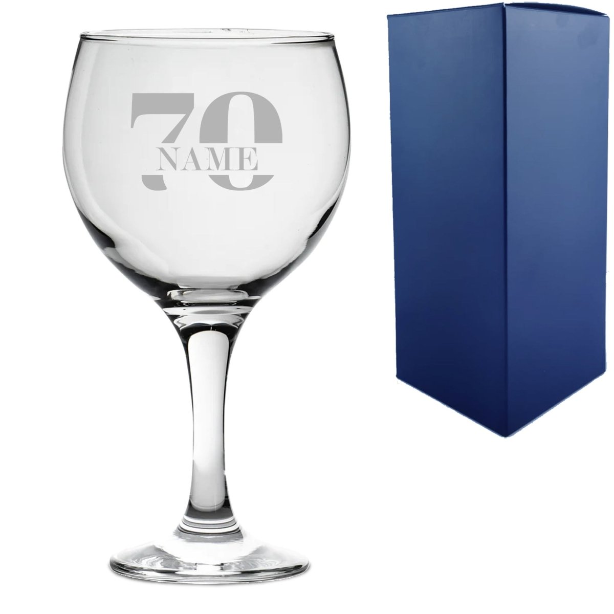 Engraved Gin Balloon Cocktail Glass with Name in 70 Design