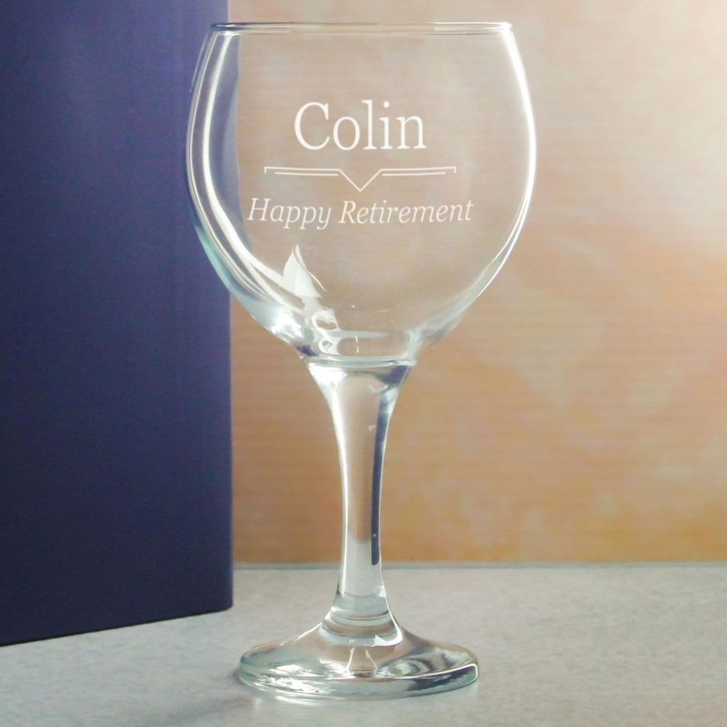 Engraved Gin Balloon Glass with Line Break Design, Personalise with Any Name and Message