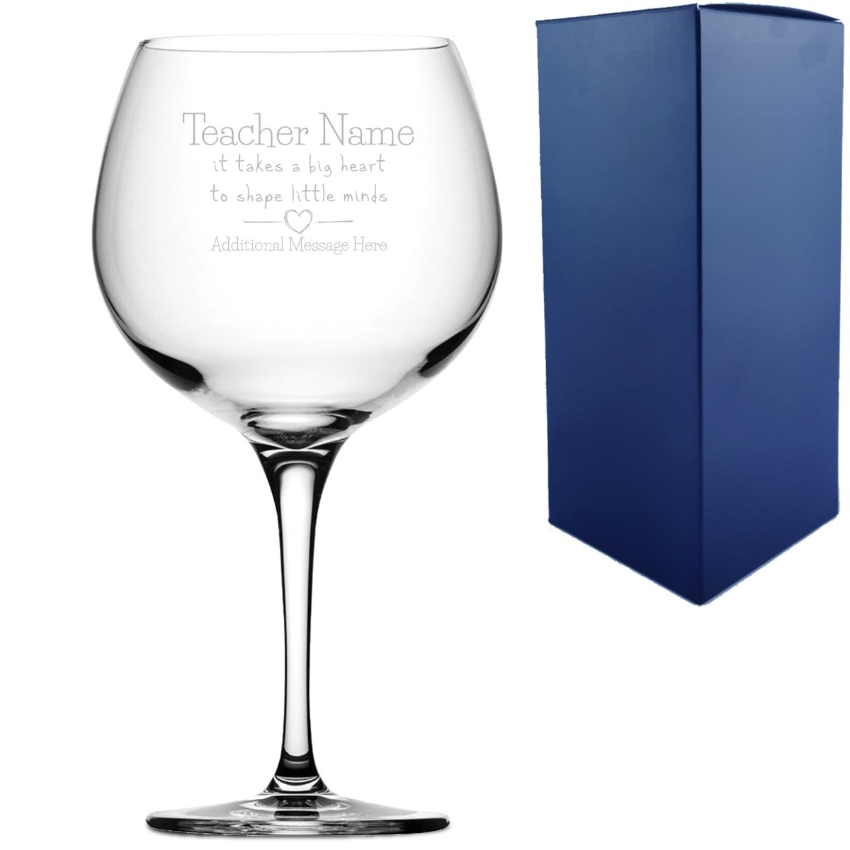 Engraved Gin Glass with A Big Heart shapes Little Minds Design