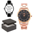 Engraved Gold Metal Strap and Black Face Watch