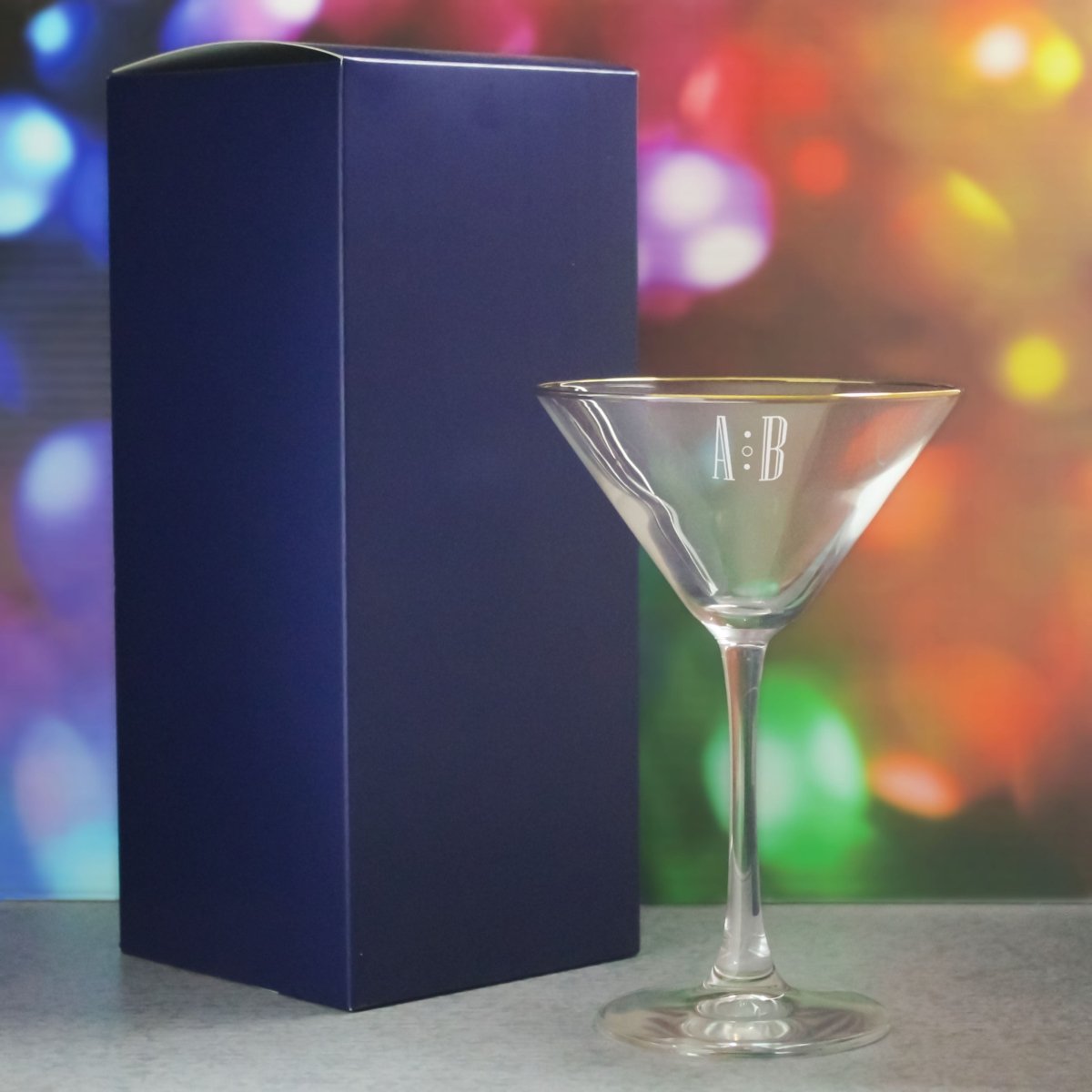 Engraved Gold Rim Martini Cocktail Glass with Initials Design, Personalise with Any Name